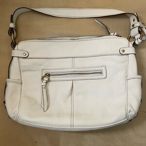 Fossil White Leather Shoulder Bag with Brass Details